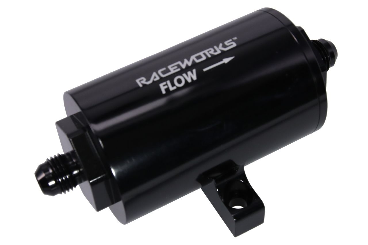 Raceworks 40 Micron Billet Inline Fuel Filter with Integrated Mount AN-6
