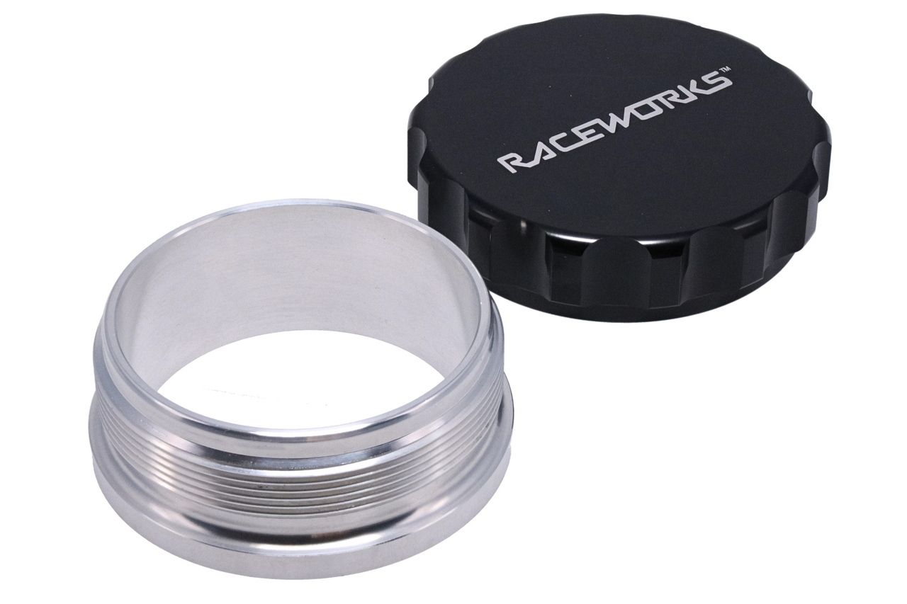 Raceworks 3″ / 76mm Aluminium Weld On Filler With Female Cap – Black