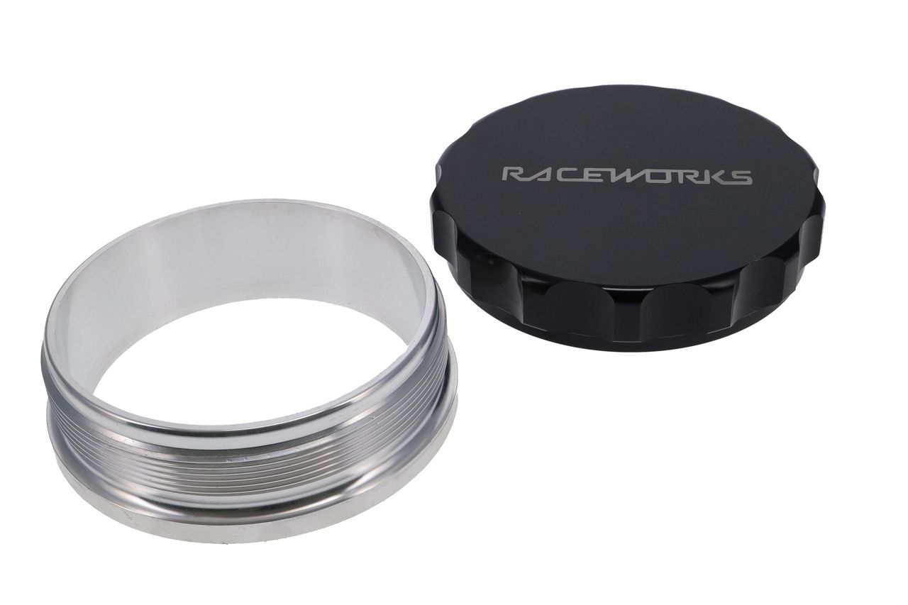 Raceworks 4″ / 102mm Aluminium Weld On Filler With Female Cap – Black