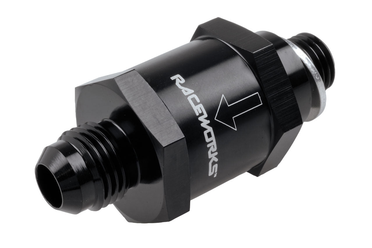 Raceworks M12x1.5 Metric to AN-6 One Way Valve suit 044 Fuel Pump Outlet