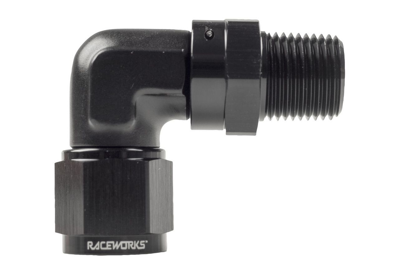 Raceworks AN-8 Female Swivel To NPT Swivel 3/8″ 90 degree Fitting