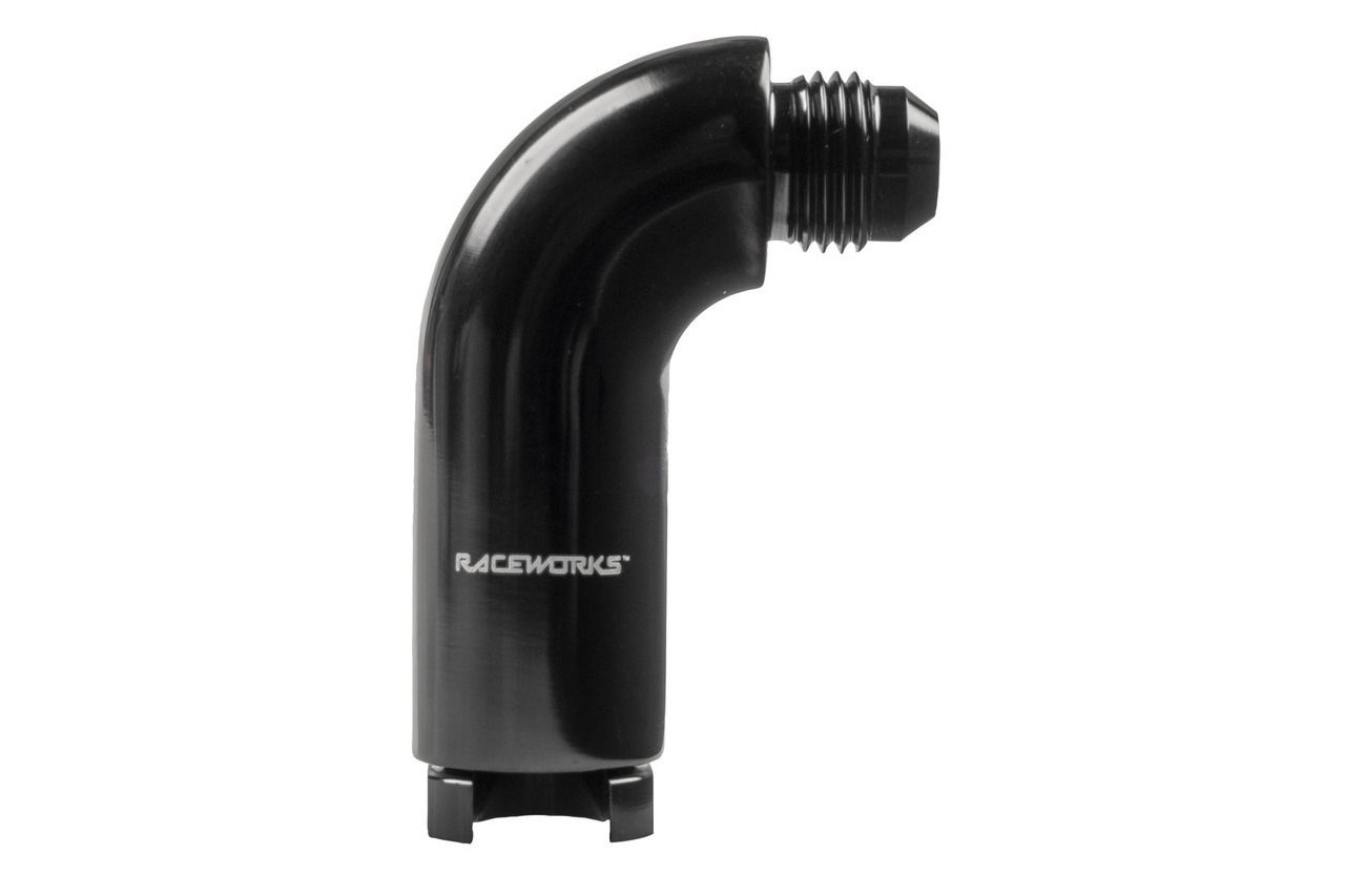 Raceworks AN-6 to Female 3/8″ Billet Quick Connect EFI Fuel Fitting 90 degree