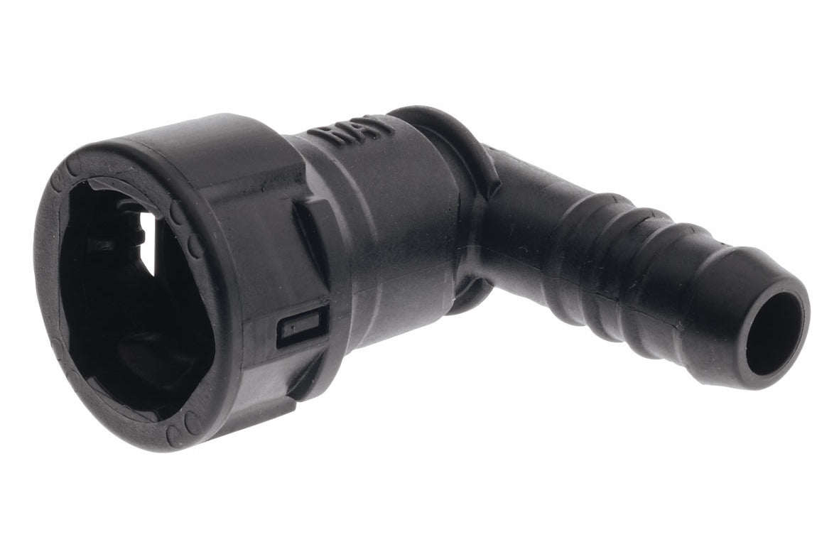 Raceworks Female 5/16″ Quick Connect EFI Fuel Fitting to 5/16″ Barb 90 Degree