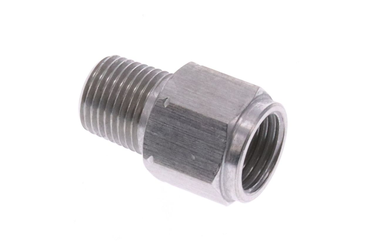 Raceworks 1/8″ BSPT Male to M10x1.0 Female Female Bosch Sensor Adapter Fitting Stainless