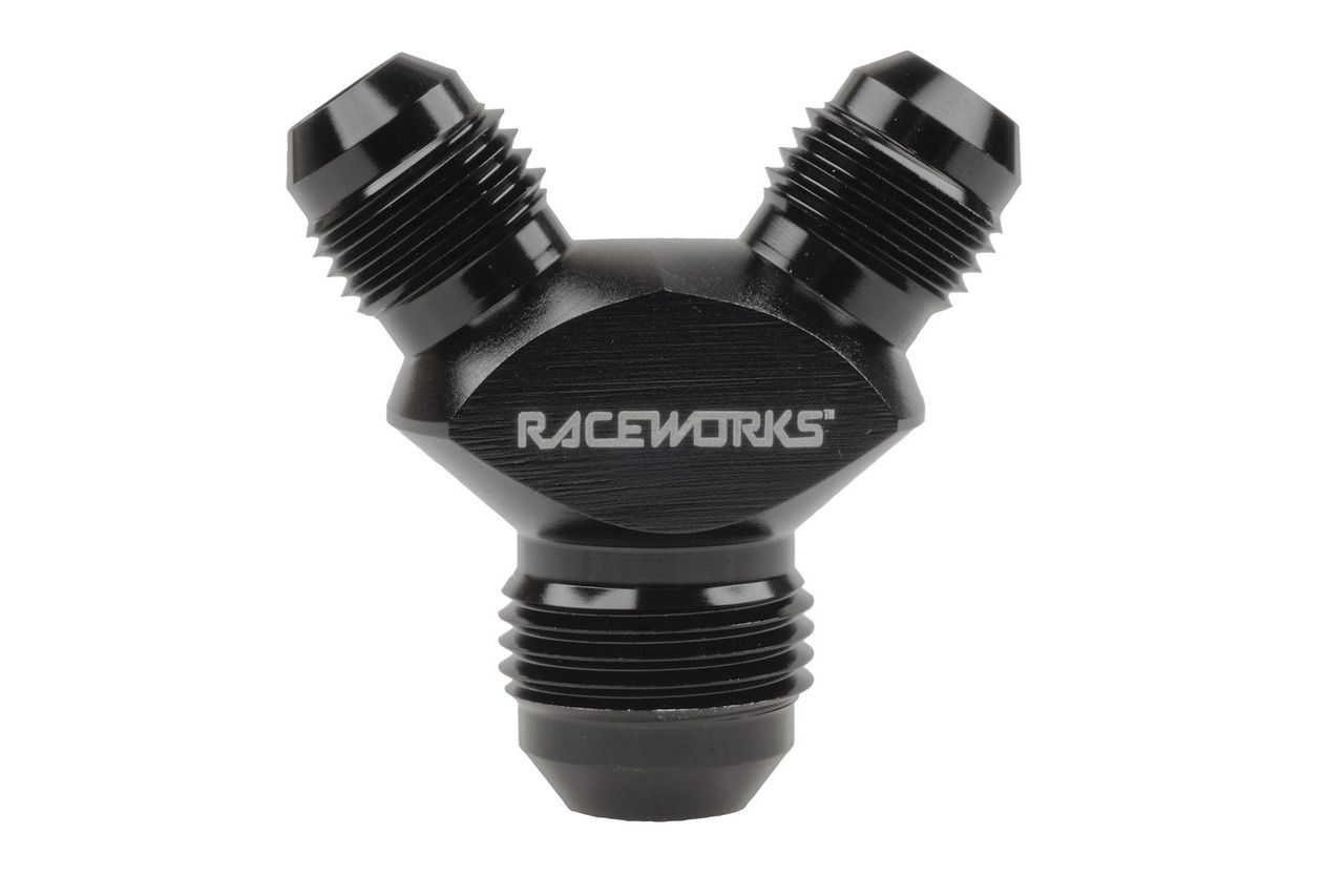 Raceworks AN-8 to 2x AN-6 Male Flare Y Block