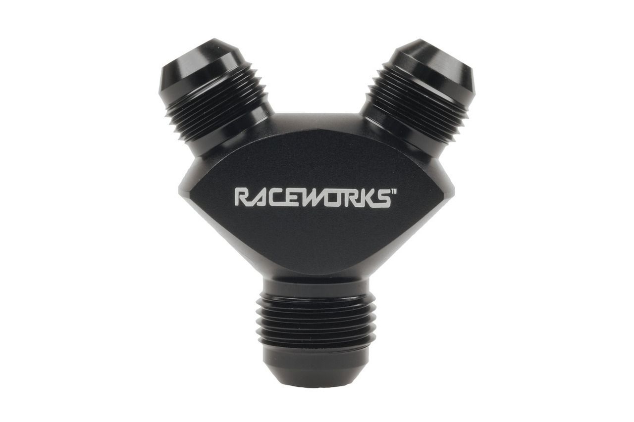Raceworks AN-10 to 2x AN-8 Male Flare Y Block