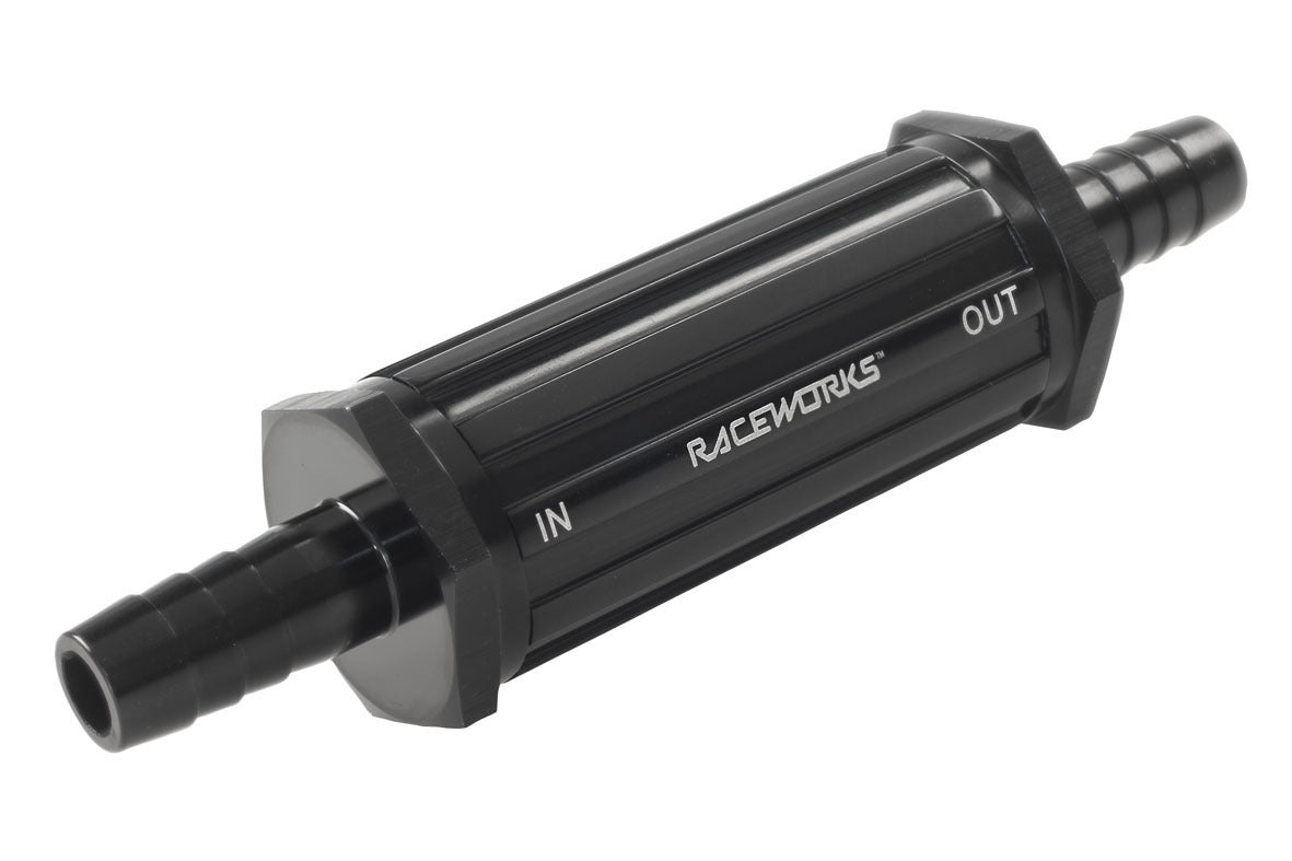 Raceworks Inline Fuel Filter 3/8″ / 10mm Barbs 30 Micron