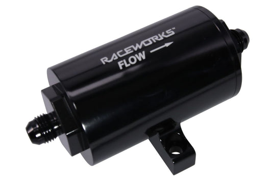 Raceworks 10 Micron Billet Inline Fuel Filter with Integrated Mount AN-6