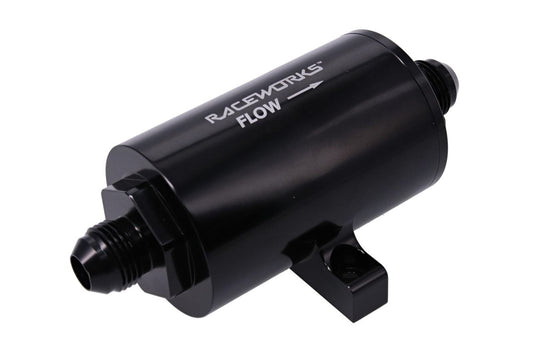 Raceworks 10 Micron Billet Inline Fuel Filter with Integrated Mount AN-8