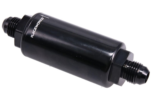 Raceworks 10 Micron Mini Billet Inline Fuel Filter with Integrated Fitting AN-6