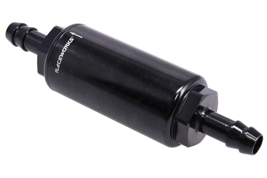 Raceworks 10 Micron Mini Billet Inline Fuel Filter 3/8″ Barb