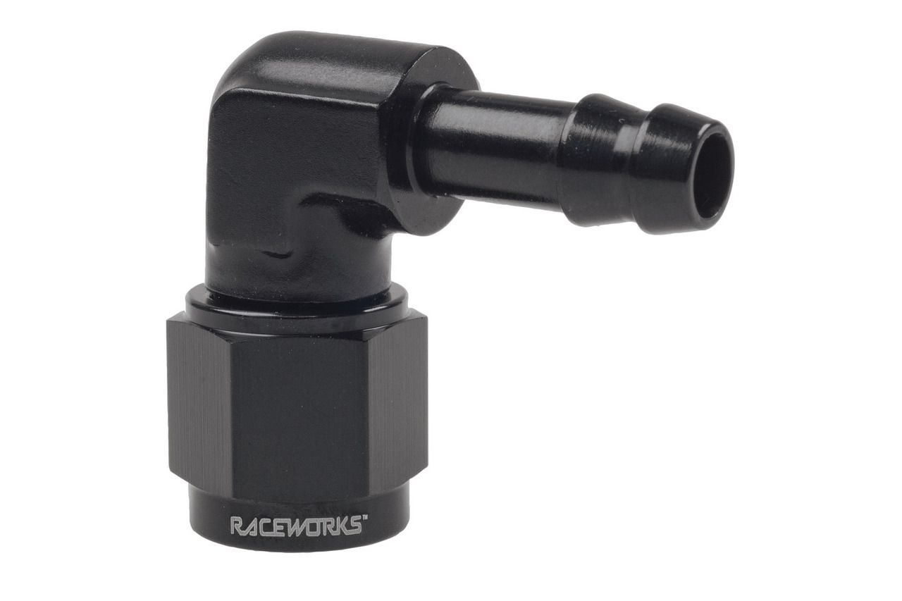 Raceworks AN-8 90 degree Female Swivel to 3/8″ Barb