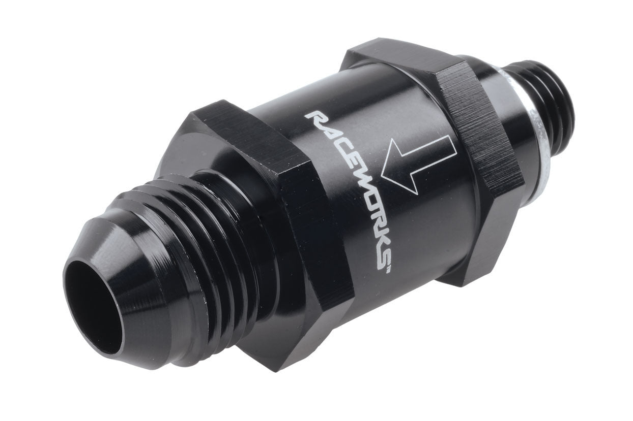 Raceworks M12x1.5 Metric to AN-8 One Way Valve suit 044 Fuel Pump Outlet