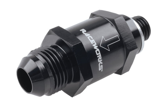 Raceworks M12x1.5 Metric to AN-8 One Way Valve suit 044 Fuel Pump Outlet