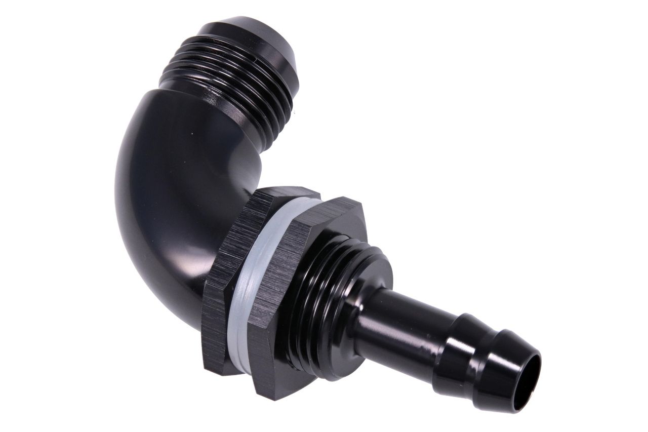 Raceworks AN-8 to 3/8″ Barb 90 Degree Bulkhead Kit