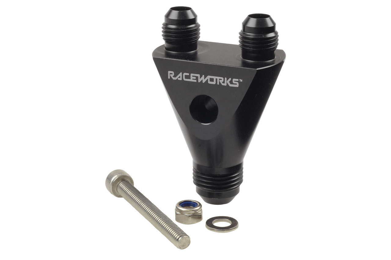 Raceworks Inline AN-8 to 2x AN-6 Male Flare Y Block