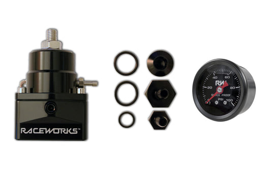 Raceworks Adjustable EFI Fuel Pressure Regulator FPR Kit with Gauge 8mm 5/16″